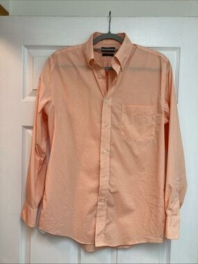 Lauren Ralph Lauren Peach Long-Sleeve Button-Down Shirt, mens sz M, orange white